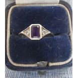 AN 'AMETHYST' AND DIAMOND RING, on a 9ct yellow gold shank, ring size L