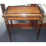 VICTORIAN AMBOYNA JARDINIERE TABLE with a removable quarter-veneered top inlaid with lime inlay