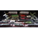 A COLLECTION OF MODEL STEAM LOCOMOTIVES, planes and model vehicles to include an Aston Martin