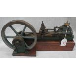 STUART; A WORKING SCALE MODEL OF A MILL STEAM ENGINE in grey and green on an oak plinth, 21.5cm high