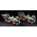 MODERN TOYS; TWO JAPANESE TIN-PLATE BATTERY OPERATED LOCOMOTIVES, 33cm long (2)