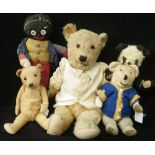 A VINTAGE PLUSH TEDDY BEAR with jointed limbs and a collection of similar plush toys (5)