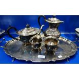 A SILVER PLATED TEA SET with matching tray