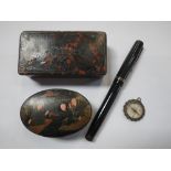 A SWAN FOUNTAIN PEN, together with two trinket boxes and a compass (4)