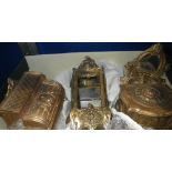 THREE EARLY 20TH CENTURY FRENCH SPELTER MINIATURE ITEMS OF FURNITURE, with gilt decoration, a