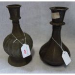 A PATINATED BRONZE PERSIAN VASE, 21.5cm high and another similar (2)