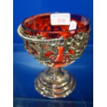 A SILVER PLATED SERVING DISH and a bon bon bowl with red glass liner (2)