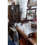 TWO REPRODUCTION OAK JOINT STOOLS, another similar, two corner cupboards and a late Victorian