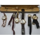 A COLLECTION OF LADIES WRISTWATCHES, to include a "Waltham USA" wristwatch on a leather strap