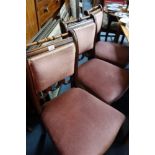 FIVE VICTORIAN WALNUT DINING CHAIRS upholstered in pink velvet, a George III dining chair and a