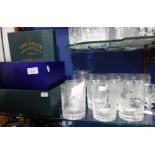 A BOXED SET OF SIX ROYAL DOULTON WHISKY TUMBLERS, a similar set, another set engraved with African