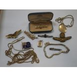 A COLLECTION OF JEWELLERY, to include an "RAF" bar brooch