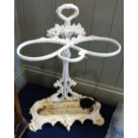 A VICTORIAN CAST IRON STICK STAND with registration mark, painted white