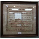 A 19TH CENTURY RED WORK SAMPLER "Honour your Parents and speak the Truth, Amy Ann Pigott 1840"