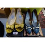 A PAIR OF BLUE LEATHER VINTAGE LADIES SHOES by Holmes and a pair of Emma Hope's velvet shoes (2)