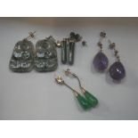 A PAIR OF CARVED JADEITE PENDANT EARRINGS, and three other pairs (4)