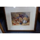 STILL LIFE WITH GAME BIRDS AND A COSTREL, watercolour, initialled "R S" and dated 1859