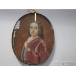 ENGLISH SCHOOL, 18TH CENTURY Portrait of a gentleman wearing a maroon velvet jacket, watercolour,