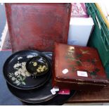 A JAPANESE LACQUER BOX and a collection of similar trays