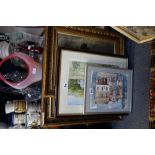 RIVER SCENE with rowing boats, oil on canvas 19th Century in gilt frame and the companion picture