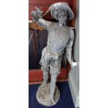 A WEATHERED SPELTER GARDEN FIGURE of a bearded swordsman