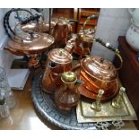 A VICTORIAN COPPER KETTLE, a Persian metal tray and other metalware