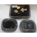 A PAIR OF 19TH CENTURY SHOE BUCKLES, with paste decoration, together with a pair of gentleman's cuff