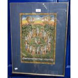 AN INDIAN WATERCOLOUR OF A GROUP OF FIGURES in traditional costume