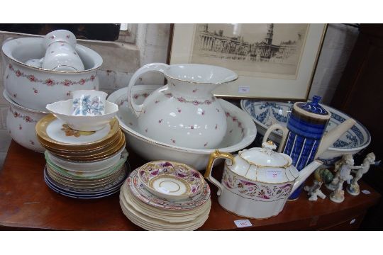 A ROYAL CROWN DERBY PRINCESS TEAPOT, an Edwardian toilet set and other decorative ceramics