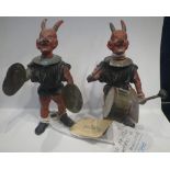 A PAIR OF COLD PAINTED WHITE METAL 'KRAMPUS' OR DEVIL MUSICIANS, one playing the cymbals, one a