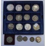 A COLLECTION OF COMMEMORATIVE CROWNS, an 1882 American dollar and similar coins