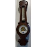 A VICTORIAN MAHOGANY CASED ANEROID "BANJO" BAROMETER of small proportions, 47cm high