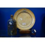 A SHIP IN A BOTTLE, a 19th Century Royal mail Steam Packet Company plate and a small 'crystal'