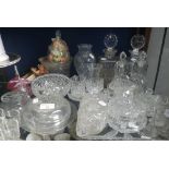 TWO CUT GLASS DECANTERS and other glassware