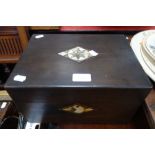 A VICTORIAN DRESSING CASE with fitted interior and mother-of-pearl and abalone inlaid top