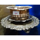 TWO SILVER PLATED SALVERS and a bottle stand (3)