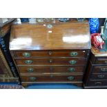 A GEORGE III MAHOGANY BUREAU late 18th century with later inlay decoration, with full front