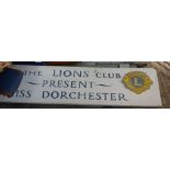 DORSET INTEREST; a vintage hand painted sign "The Lions Club present Miss Dorchester"