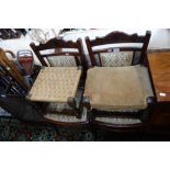 A PAIR OF EDWARDIAN CHAIRS and two stools