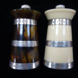 A 'TORTOISESHELL' PEPPER GRINDER with silver bands and another similar (2)