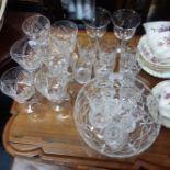 A SET OF SIX WINE GLASSES and other glassware