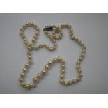 A SINGLE STRAND SIMULATED PEARL NECKLACE, with graduated pearls and a screw fastening