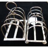 SILVER FIVE-BAR TOAST RACK, by William Hutton & Sons, 8.5cm long, and another five-bar toast rack (