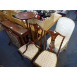A VICTORIAN SUTHERLAND TABLE, a pair of Edwardian chairs, and other small furniture