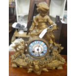 A FIGURAL SPELTER MANTEL CLOCK with painted dial with French movements striking on a bell