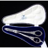 PAIR OF SILVER GRAPE SCISSORS, in fitted presentation case (c.3.8oz)