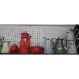 A COLLECTION OF VINTAGE ENAMELWARE, including coffee pots