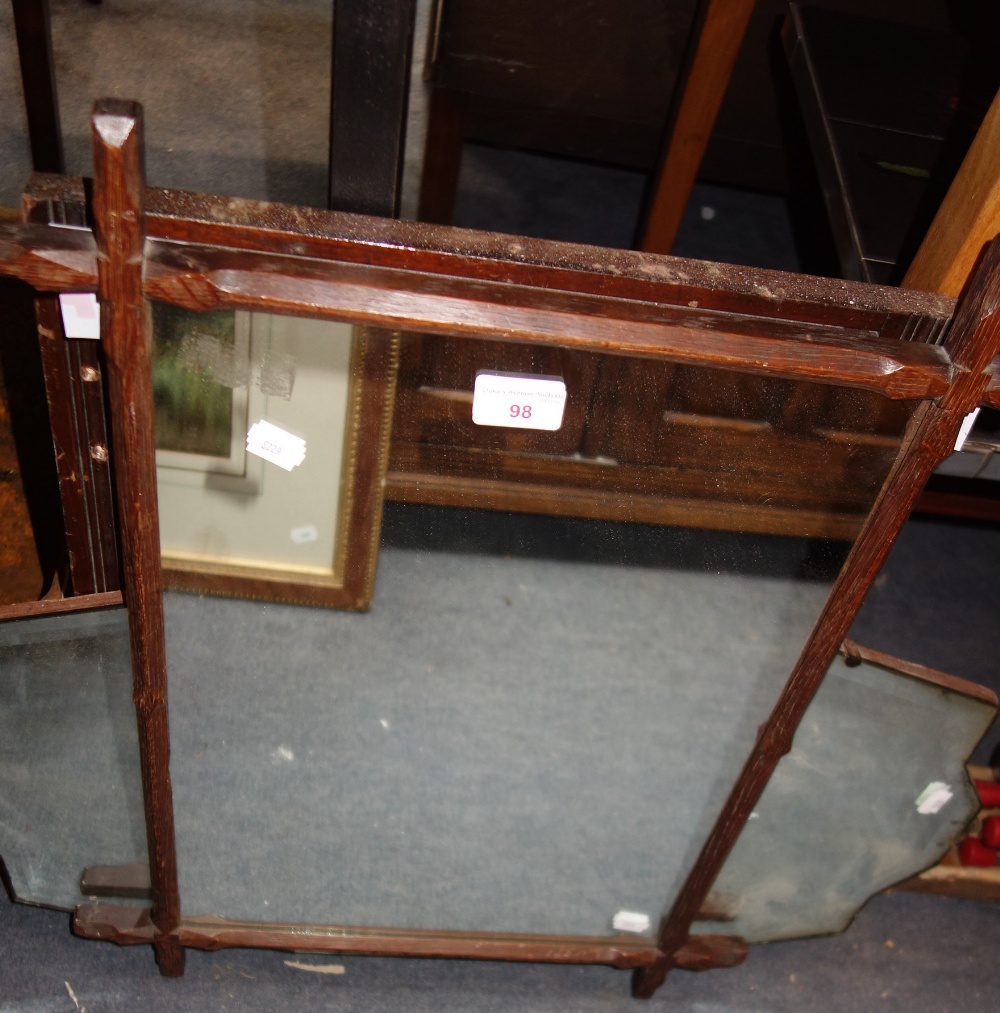 A VICTORIAN OXFORD FRAMED MIRROR and two other mirrors and a projector screen