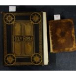 A 17TH CENTURY BIBLE, printed 1648 (lacking title page) and a Victorian family Bible with decorative