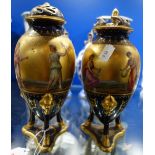 A PAIR OF 19TH CENTURY PORCELAIN VASES, each with Royal blue and gilt decoration decorated with